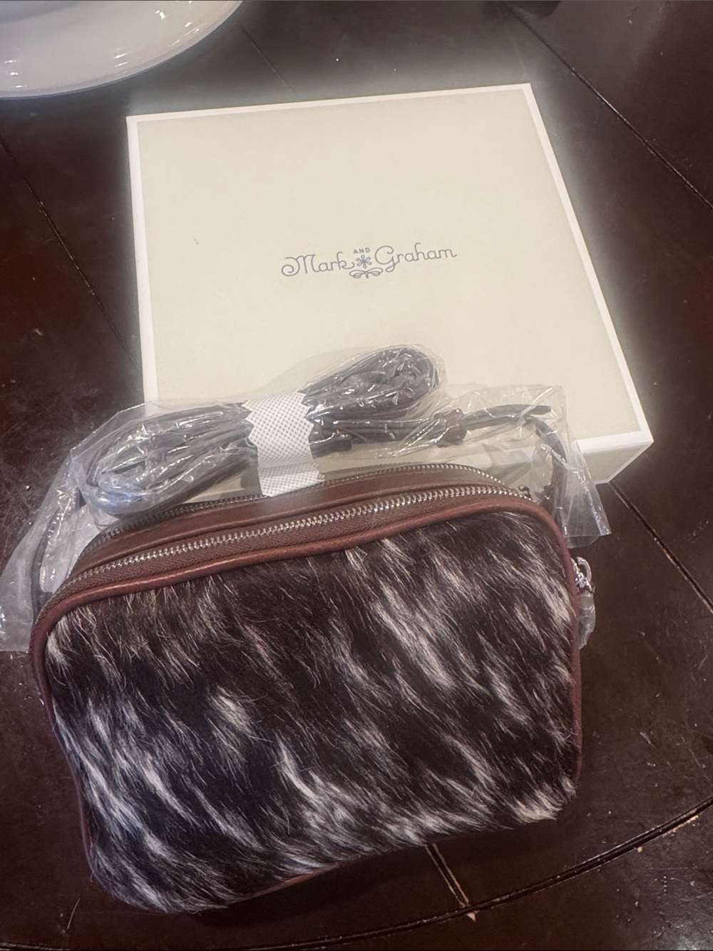 Mark & Graham Black, White and Brown Faux Fur Crossbody Bag